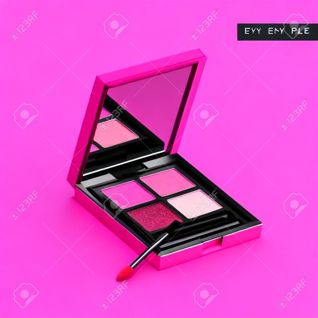 Modello dell'ombretto, sguardo alto di fine al prodotto di bellezza nell'illustrazione 3d isolata su fondo rosa