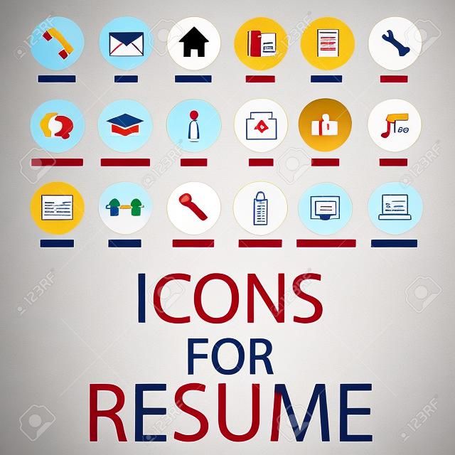 Iconos establecidos para su currículum, CV, trabajo