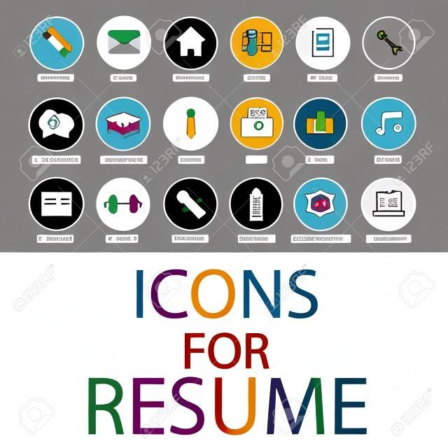Iconos establecidos para su currículum, CV, trabajo