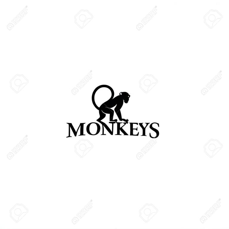 Monkey icon from protected animal, Simple line element Monkey symbol for templates