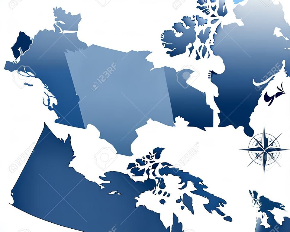 青いカナダ地図および地域