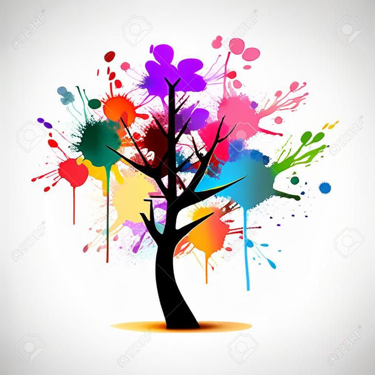 Multi colored paint splat abstract tree