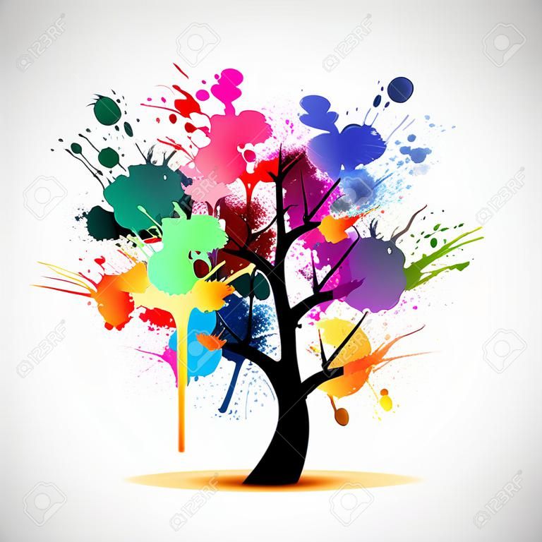 Multi colored paint splat abstract tree