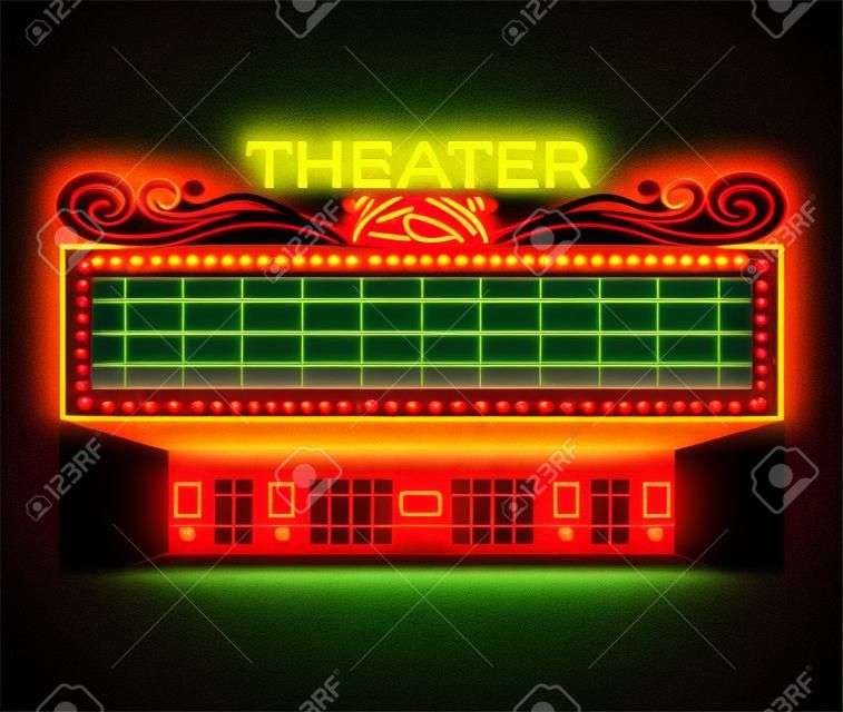 Helder vintage gloeiende retro cinema neon bord