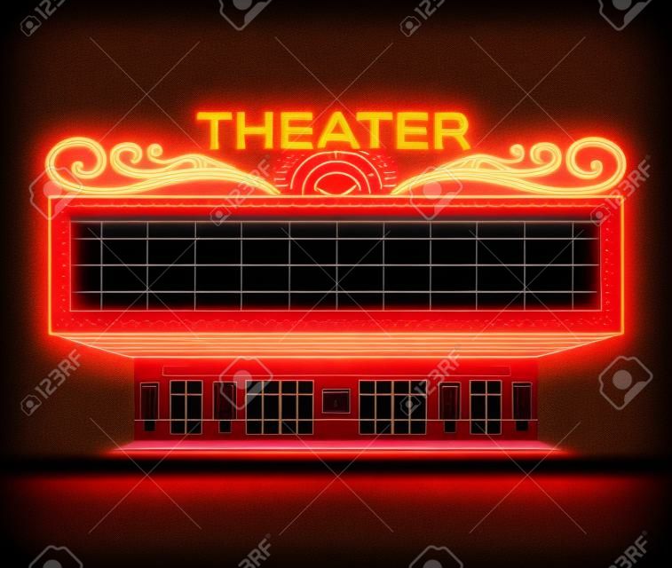 Brightly vintage glowing retro cinema neon sign