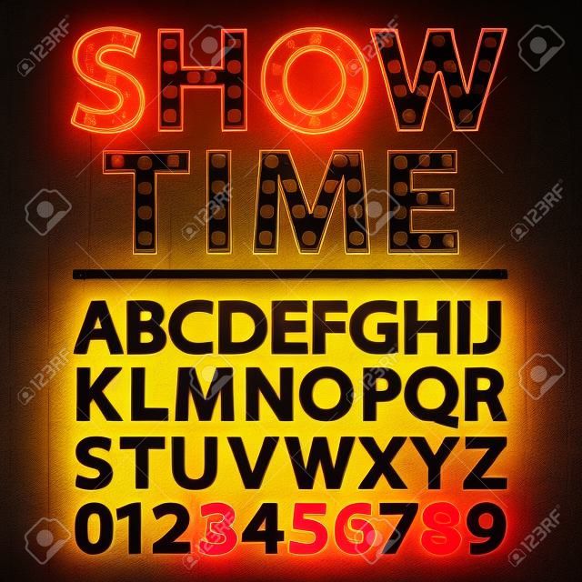 lettere lampada arancione Neon Font con spettacolo parole di tempo