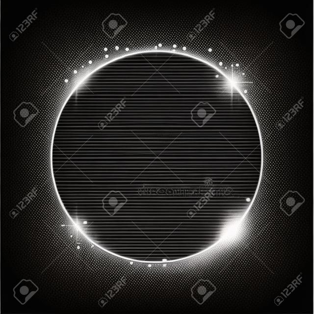 Vector ronde frame. Schitterende cirkel banner. Geïsoleerd op zwarte transparante achtergrond. Vector illustratie