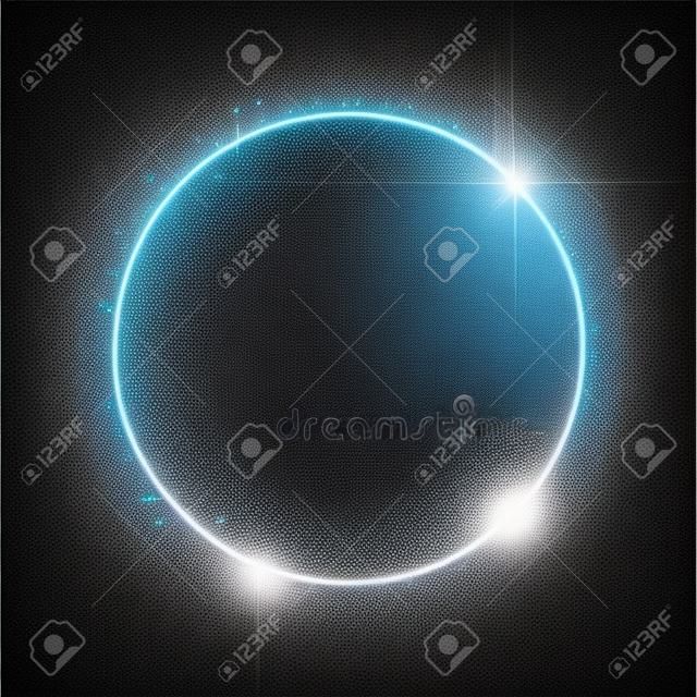 Vector round frame. Shining circle banner. Isolated on black transparent background. Vector illustration
