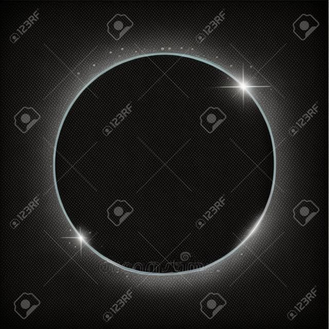 Vecteur rond cadre. Bannière de cercle brillant. Isolé sur fond transparent noir. Illustration vectorielle