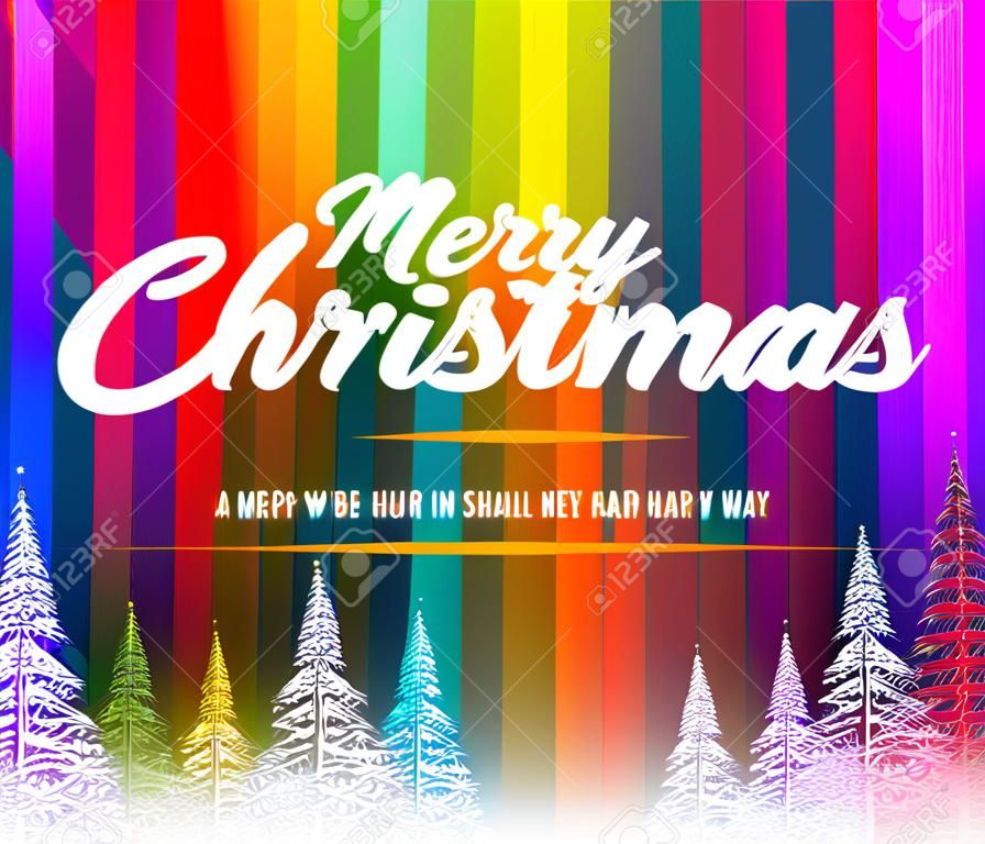 圣诞快乐多彩抽象线彩虹背景