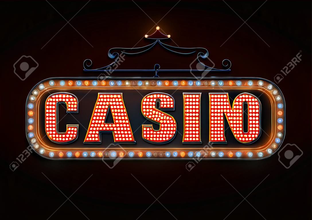 Hell leuchtendes Casino-Buchstabenzeichen im Vintage-Stil