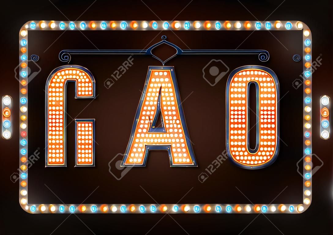 Hell leuchtendes Casino-Buchstabenzeichen im Vintage-Stil