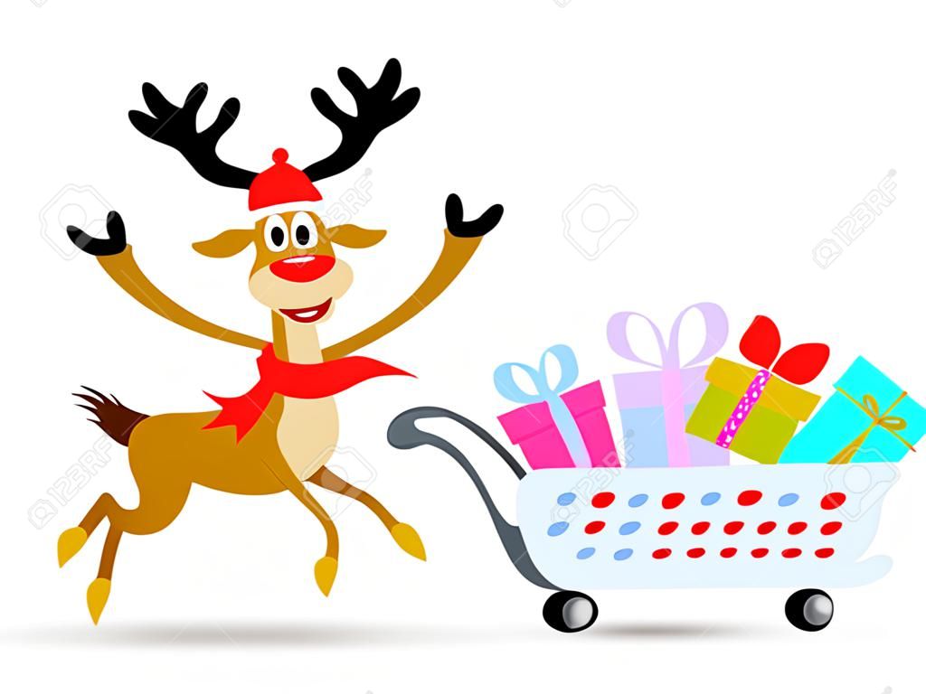 A hayyp running christmas reindeer 