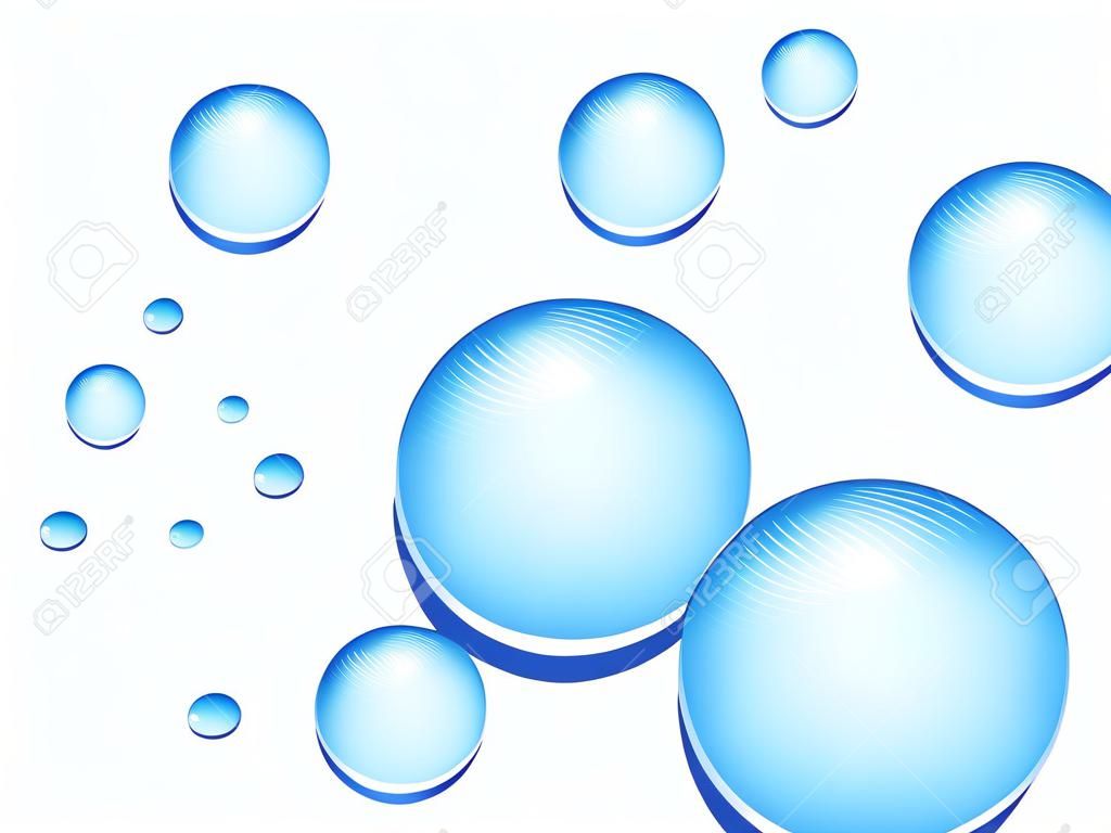 Aislado burbujas de agua azul sobre fondo blanco
