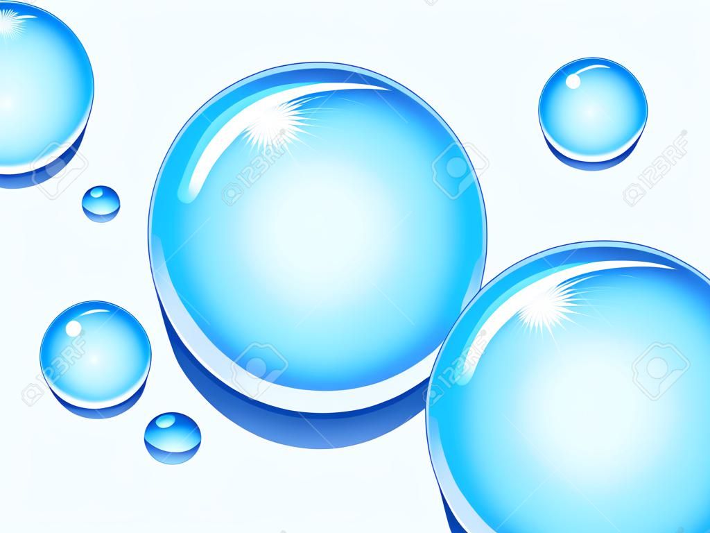 Aislado burbujas de agua azul sobre fondo blanco