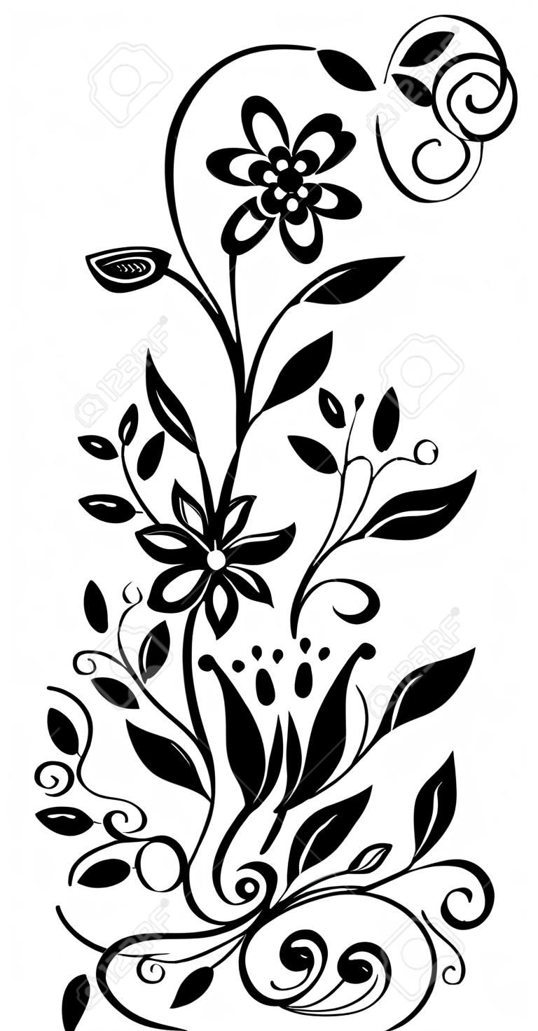 flores e folhas em preto e branco. Elemento de design floral em estilo retro