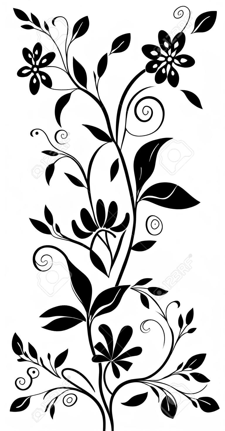flores e folhas em preto e branco. Elemento de design floral em estilo retro