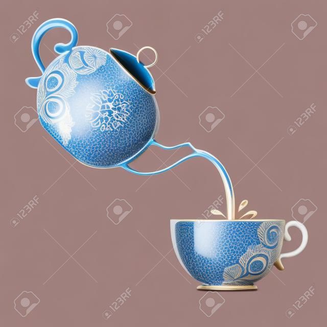A kontúr a kupa és a teáskanna virágos elem.