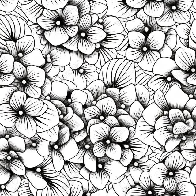 Schöne nahtlose Hintergrund mit Monochrom, Schwarz-Weiß-Blumen. Hand gezeichnete Kontur Linien und Strichen. Perfekt für Hintergrund Grußkarten und Einladungen zum Tag der Hochzeit, Geburtstag