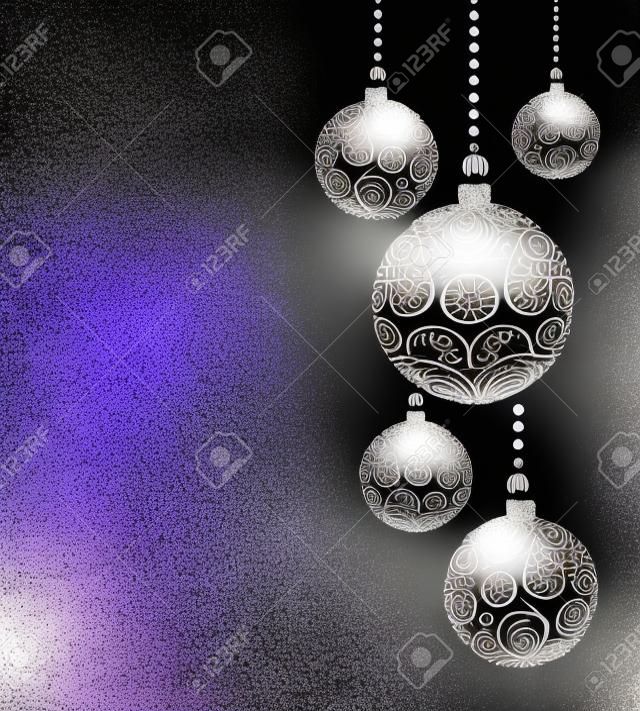 fundo de Natal preto e branco monocromático bonito com bolas de Natal penduradas. timo para cartões