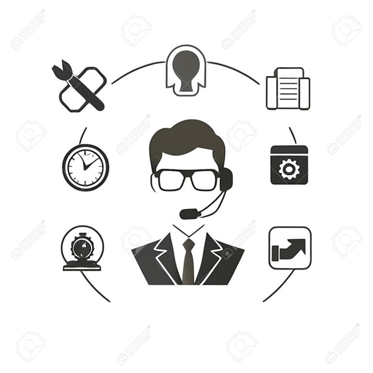 Technical support. Operator call center and services icons. Vector illustration.