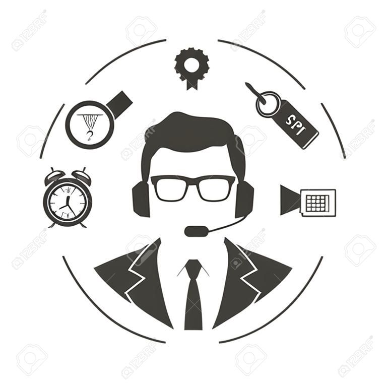 Technical support. Operator call center and services icons. Vector illustration.