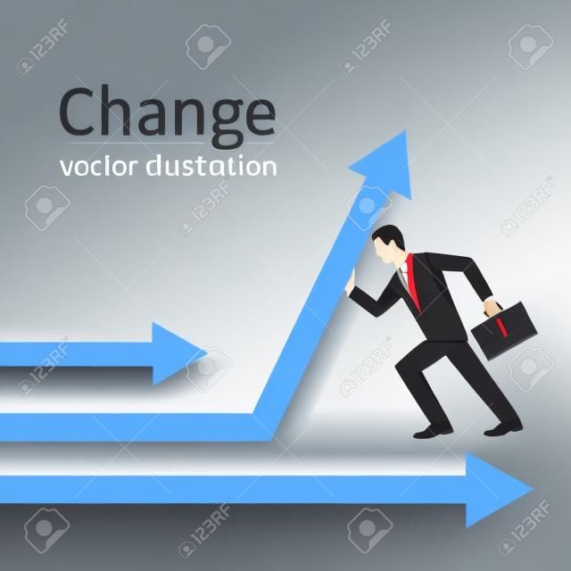 Businessman change direction.  Vector illustration.