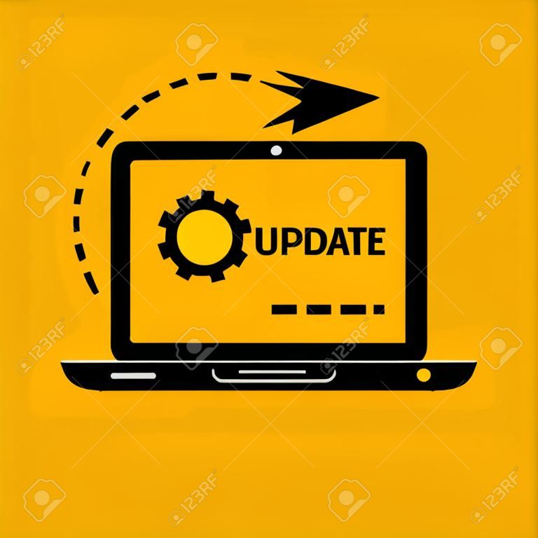 System update laptop. computer screen. new version software. Install update process. Template landing page. data transfer. Vector illustration flat design.