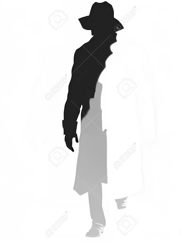 Walking Detective in Trench Coat 3-D Illustration