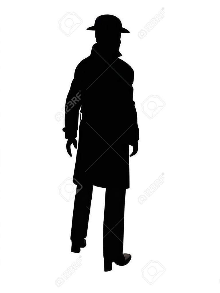 Walking Detective in Trench Coat 3-D Illustration