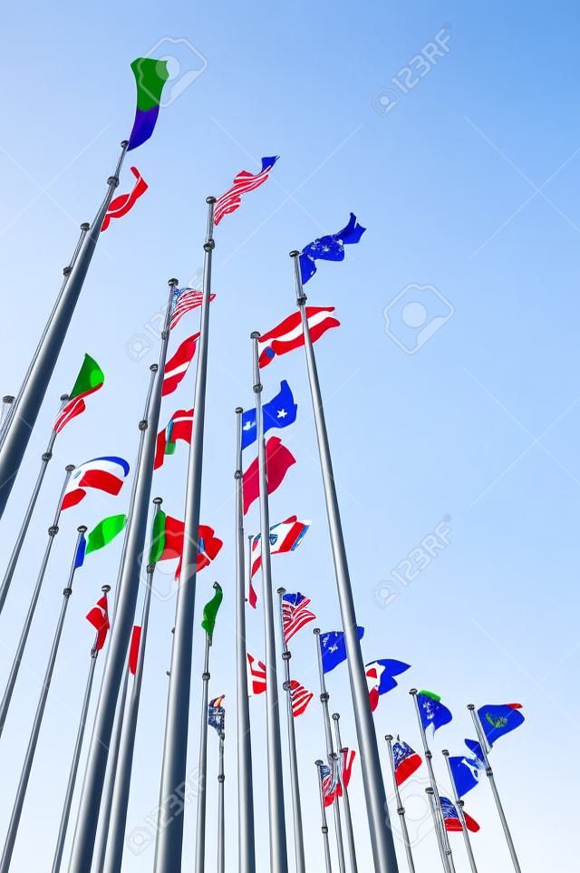 Flags of the world happily blowing in the wind. 