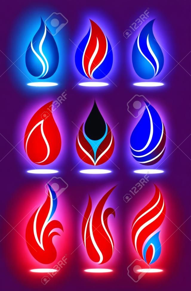 Simboli blu e rossi fuoco su vettore sfondo bianco