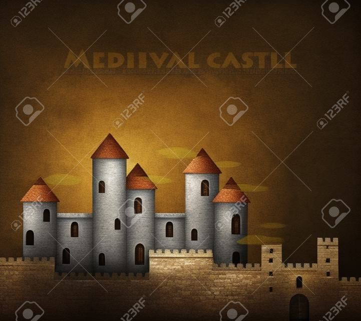 Middeleeuws kasteel met een vestingmuur en torens