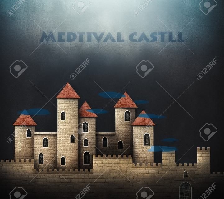 Middeleeuws kasteel met een vestingmuur en torens