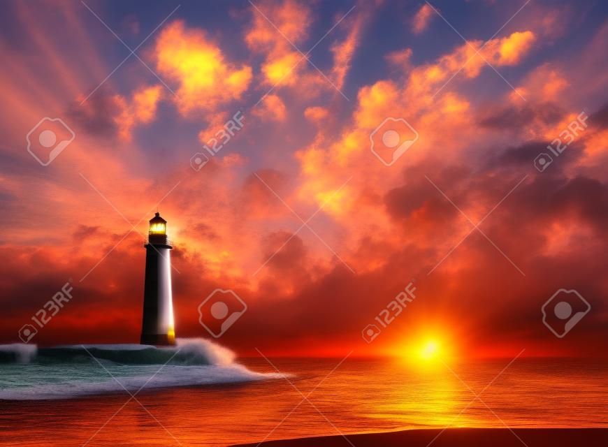 deniz feneri ve güzel gün batımı