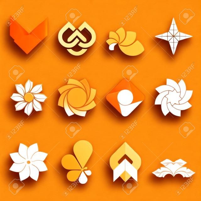 Una colección de logos modernos y frescos y los iconos o en tonos de naranja, 12 piezas originales