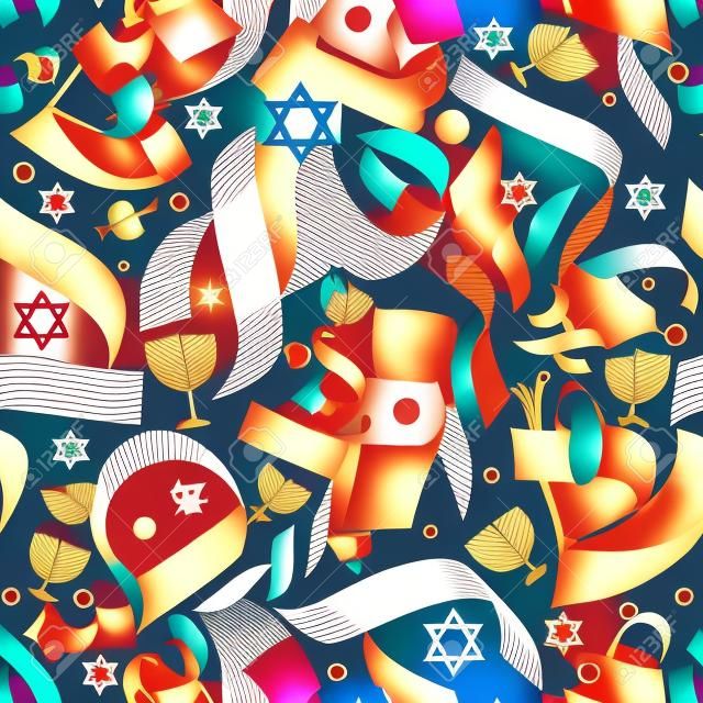 seamless pattern design with Hebrew letters and Judaic icons
