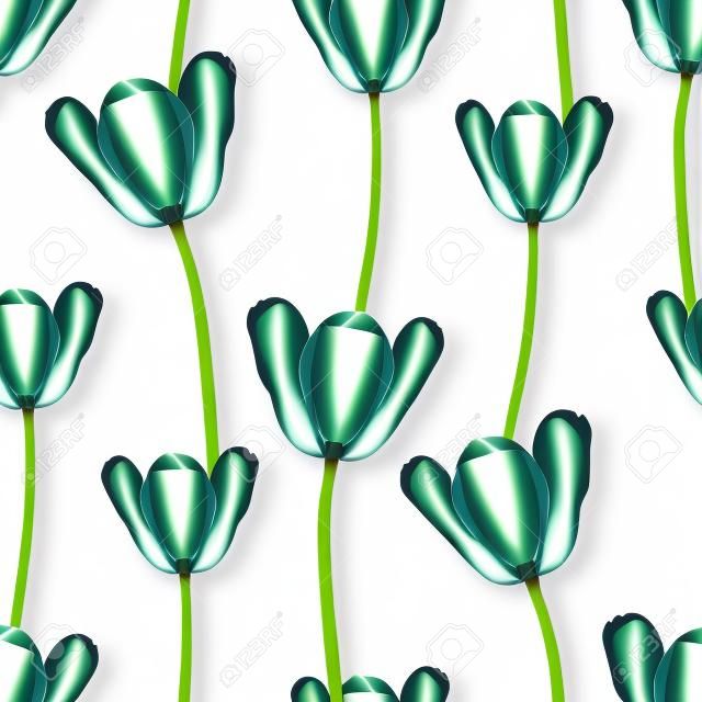 Reális tulipán vektor zökkenőmentes minta, ismétlő felületi mintázat szép valósághű 3D vektor tulipánt minden web, nyomtatás céljából.