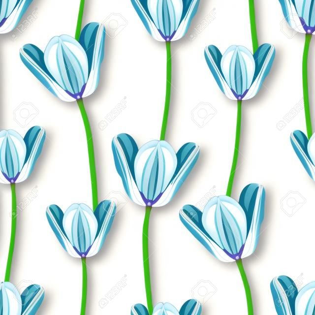 Reális tulipán vektor zökkenőmentes minta, ismétlő felületi mintázat szép valósághű 3D vektor tulipánt minden web, nyomtatás céljából.