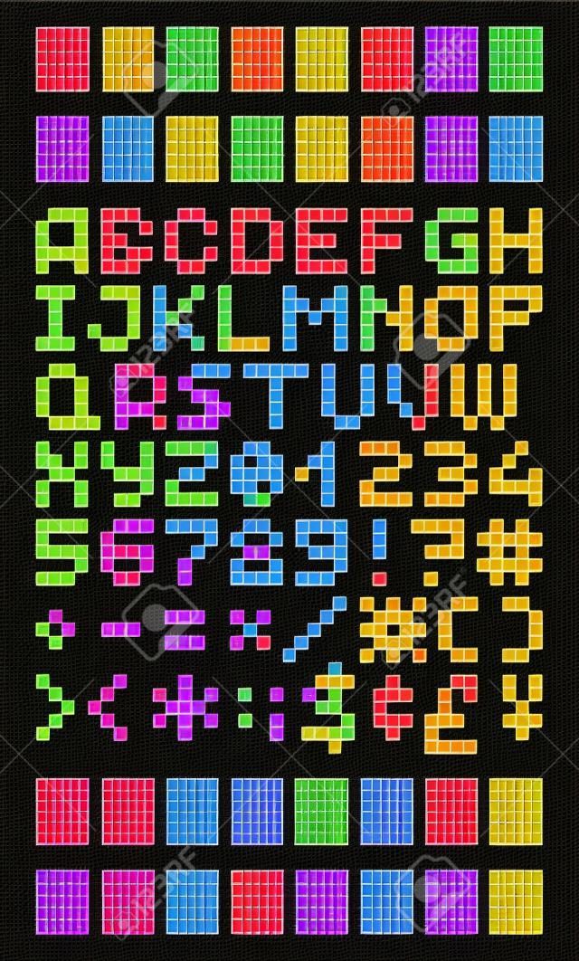 Pixel font 4x5 képpontrács, számokat és betűket. - Stock vektor