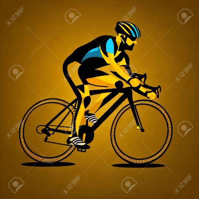 Trendy stilize illüstrasyon hareketi, bisiklet yarışı, bisiklet yarışı çizgi vektör siluet