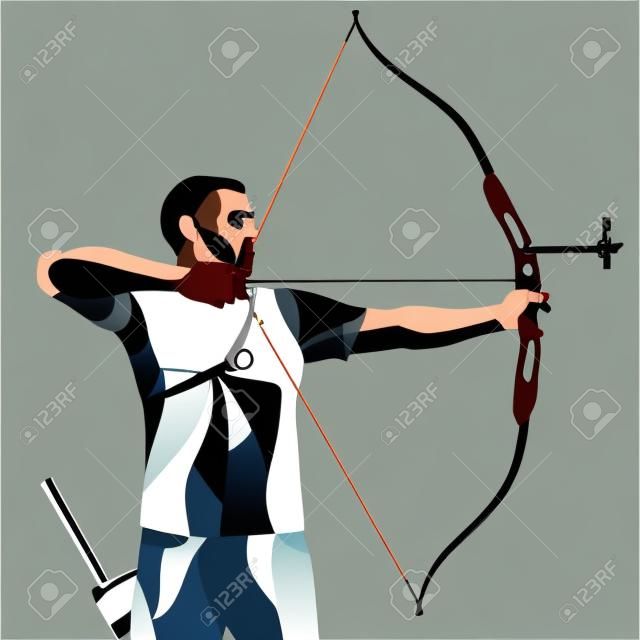 최신 유행의 그림에 양식에 일치시키는 운동, 아처, 스포츠 양궁, 양궁의 라인 벡터 실루엣
