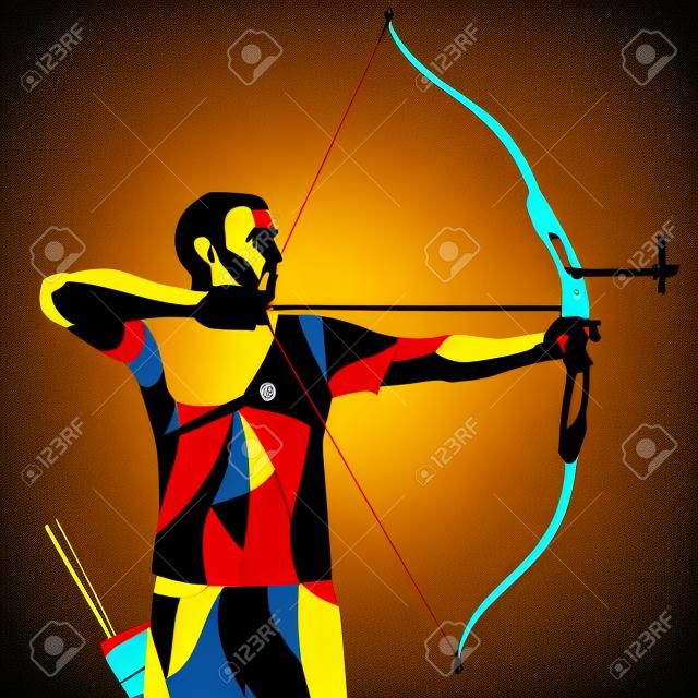 Moda movimiento de ilustración estilizada, archer, tiro deportivo, la línea vector silueta de tiro con arco
