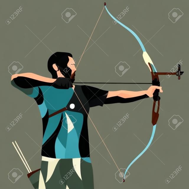 Trendy movimento stilizzato illustrazione, arciere, tiro con l'arco sportivo, la linea vettore silhouette di tiro con l'arco