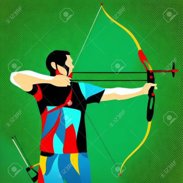 Trendy stylized illustration movement, archer, sports archery, line vector silhouette of archery