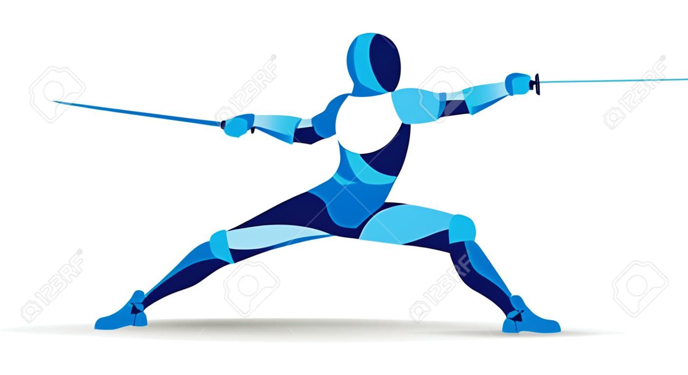 Trendy stylized illustration movement, fencing, line vector silhouette of fencing man
