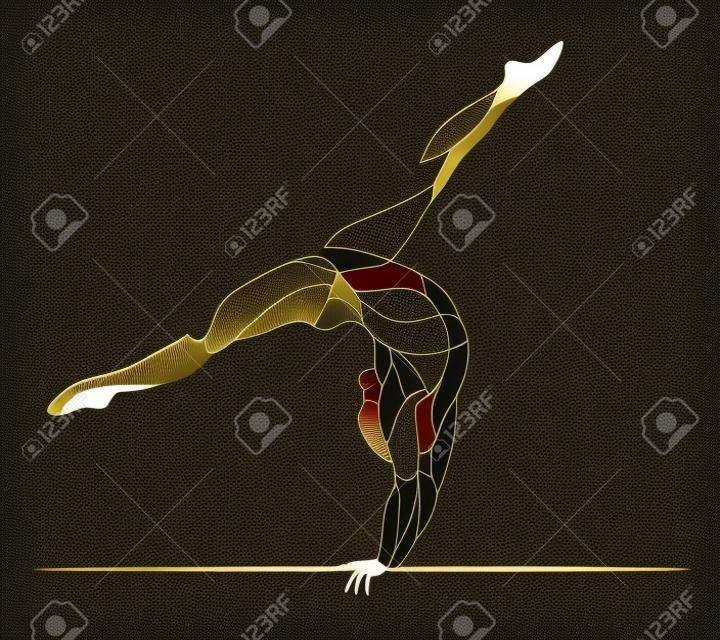 Модные стилизованное движение иллюстрации, фигурная гимнастика, акробатика, линия вектор силуэт фигурных гимнастики
