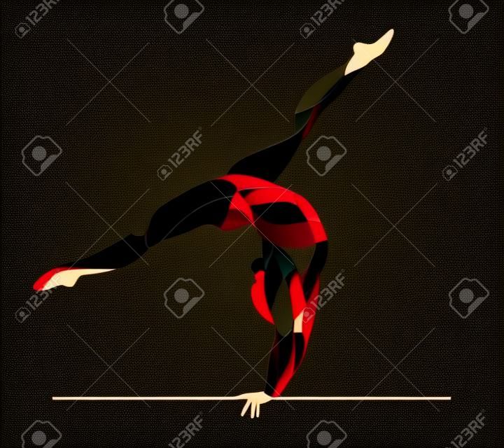 Модные стилизованное движение иллюстрации, фигурная гимнастика, акробатика, линия вектор силуэт фигурных гимнастики