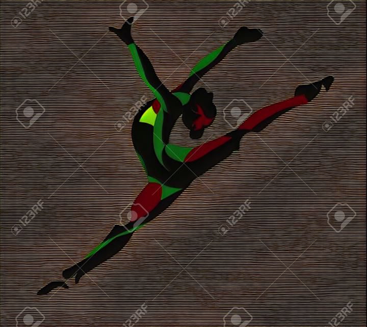 Trendy stylizowane ilustracja ruchu, kręcone gimnastyka, akrobatyka, sylweta wektor linii kręcone gimnastyka
