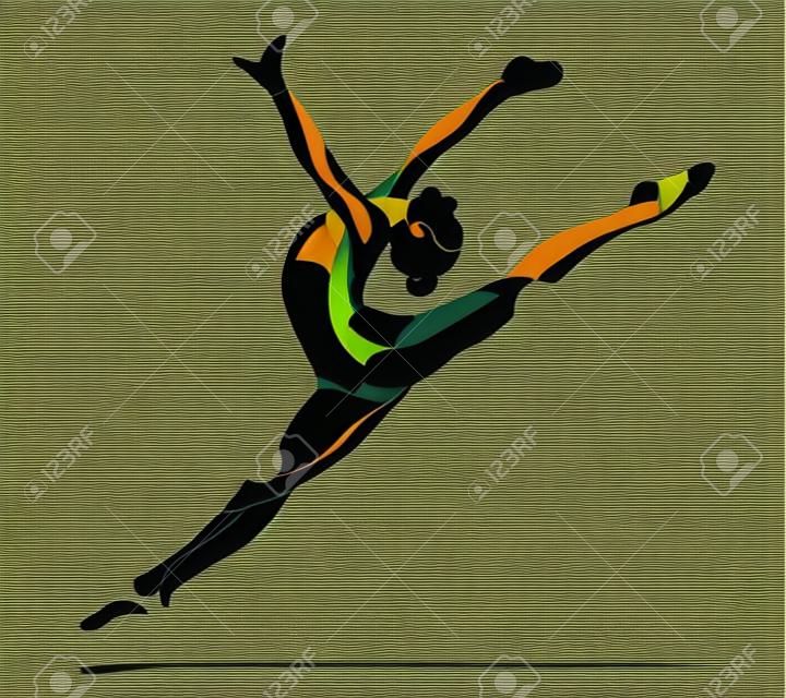 Divatos stilizált ábrázolása mozgás, göndör torna, akrobatika, vonal vektor sziluettje göndör torna